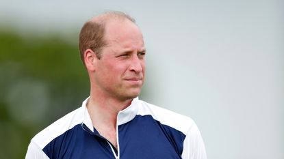 rince William, Duke of Cambridge attends the prize-giving after playing in the Out-Sourcing Inc. Royal Charity Polo Cup at Guards Polo Club, Flemish Farm on July 9, 2021 in Windsor, England.
