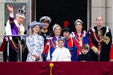 Prince Edward, Duke of Edinburgh, Lady Louise Windsor, Vice Admiral Sir Timothy Laurence, Sophie, Duchess of Edinburgh, Princess Charlotte of Wales, Anne, Princess Royal, Catherine, Princess of Wales, Prince Louis of Wales, Prince William, Prince of Wales on the Buckingham Palace balcony during the Coronation of King Charles III and Queen Camilla