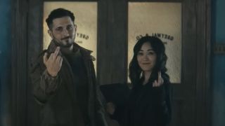 Frenchie and Kimiko flipping Butcher off as they leave the room in The Boys Season 4