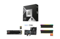 MSI, Samsung, V-Color, AMD Ryzen 9 9950X3D2 processor along with an 8TB 9100 Pro SSD, MSI X870E motherboard, and 32GB of DDR5-6000 memory