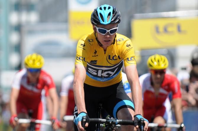 Crit&eacute;rium du Dauphin&eacute; leader Chris Froome (Sky) at the finish of stage 6 in Grenoble