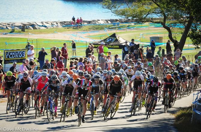 Jeremy Powers (Rapha Focus) leading the Elite Men onto the course in picturesque Gloucester