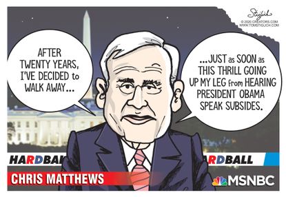 Political Cartoon U.S. Chris Matthews resigns MSNBC Obama