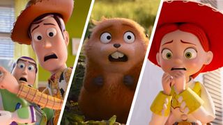 Characters from Pixar's Toy Story 5 and Hoppers