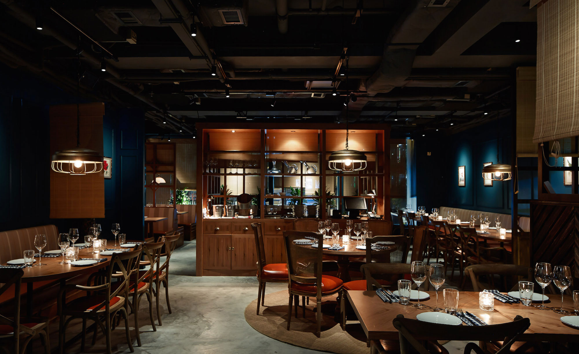 Dining area of the Optimist restaurant in Hong Kong, China