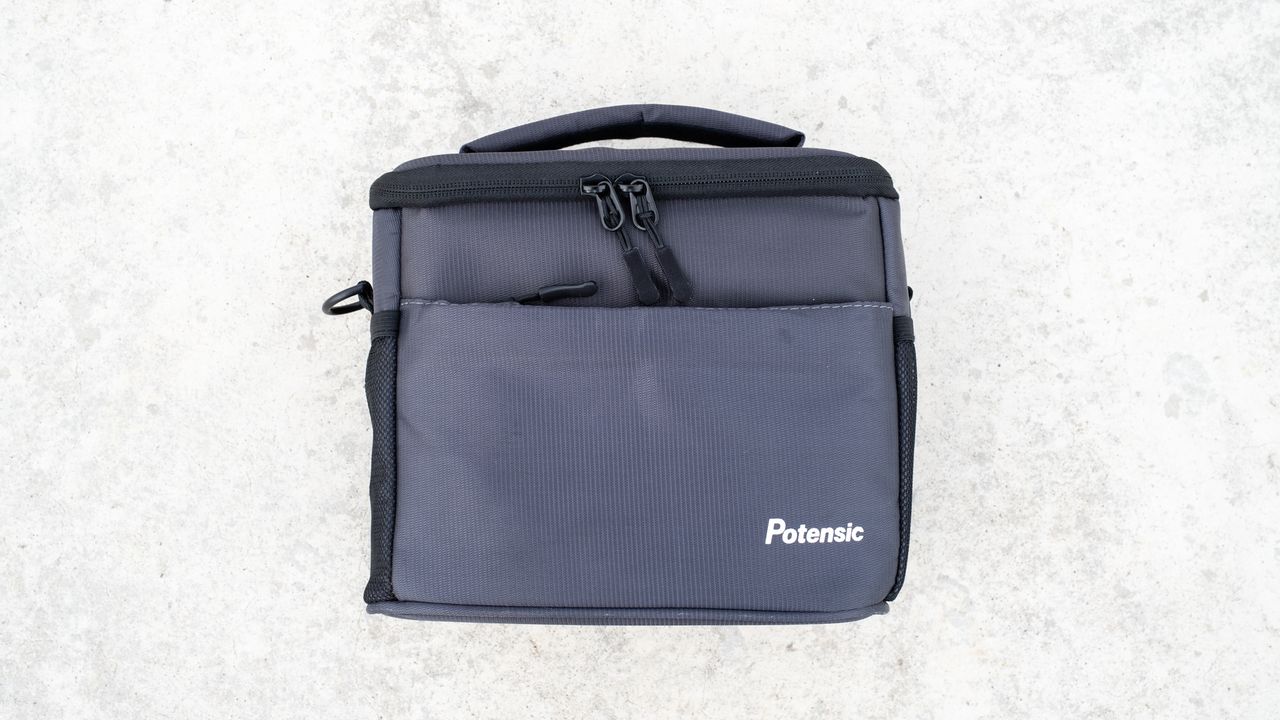 a dark, rectangular bag.