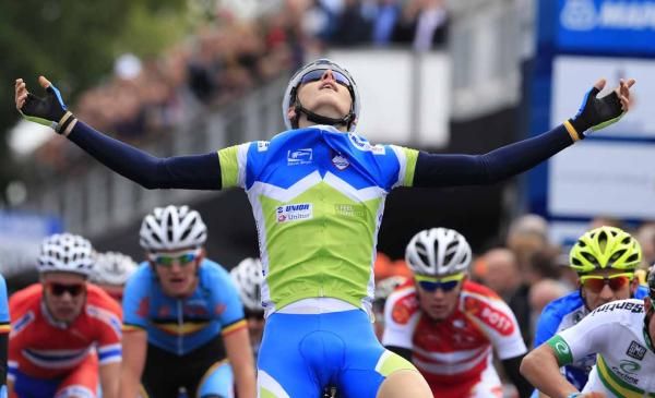 Matej Mohoric (Slovenia) couldn't believe he had held off the peloton