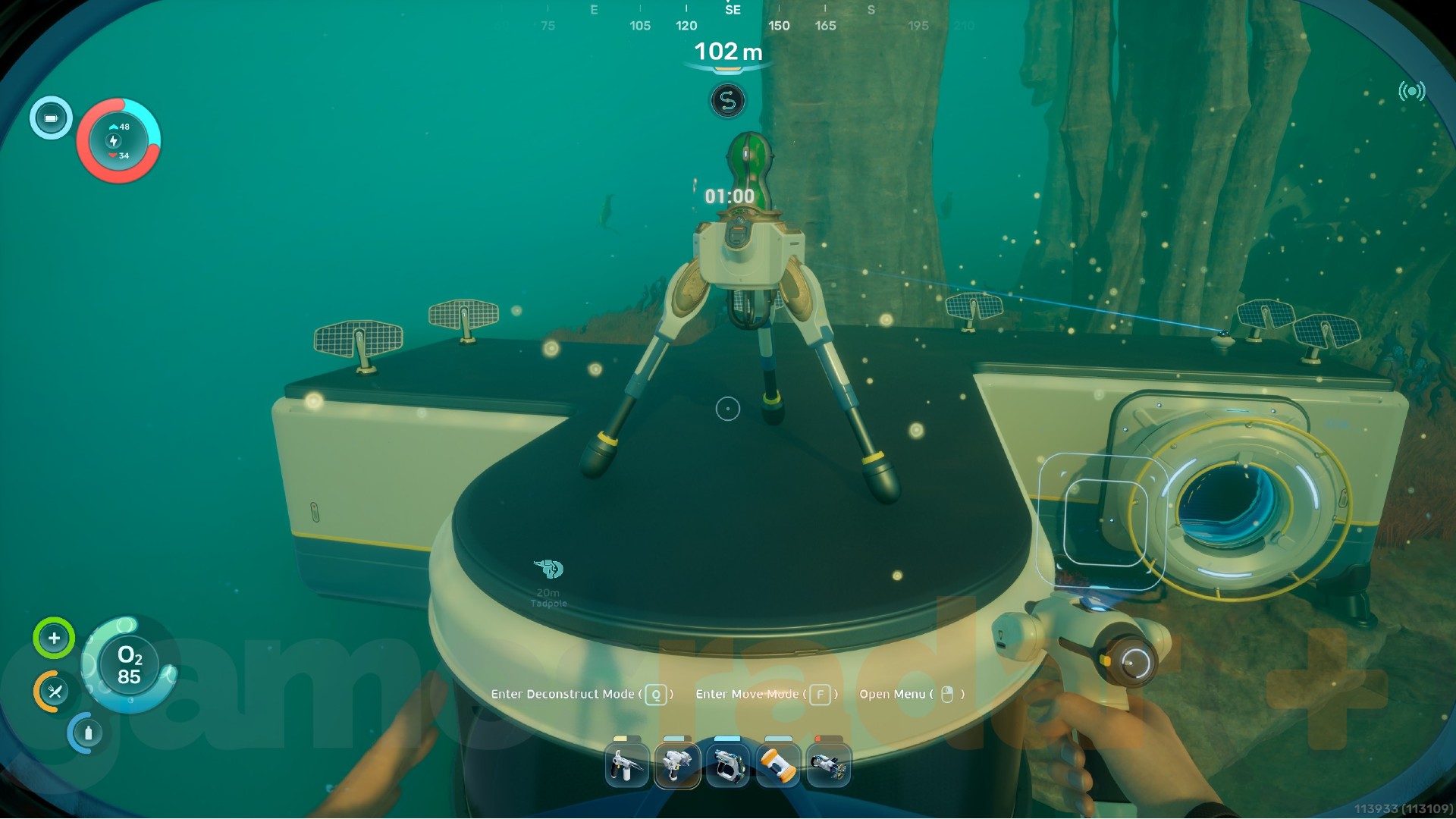 A metal farm sits atop a player's base in Subnautica 2.