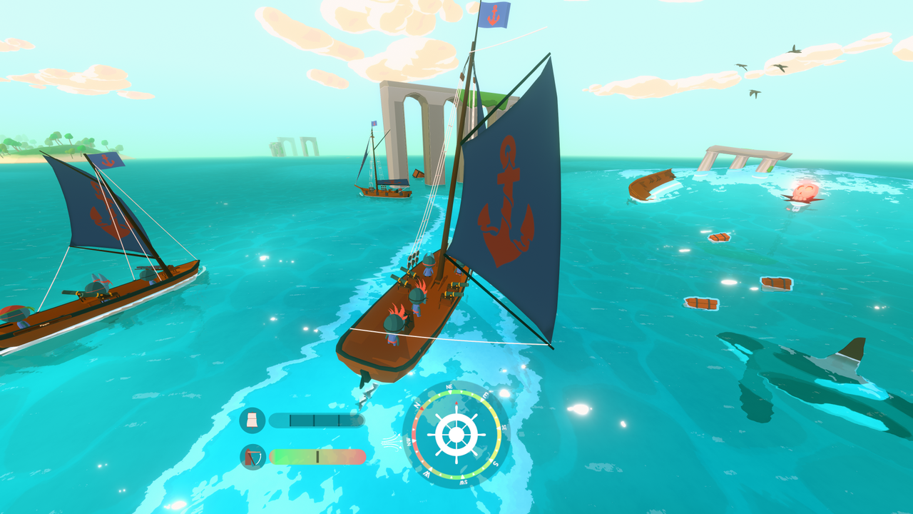 Image of ships in a colorful sea from game Sail Forth