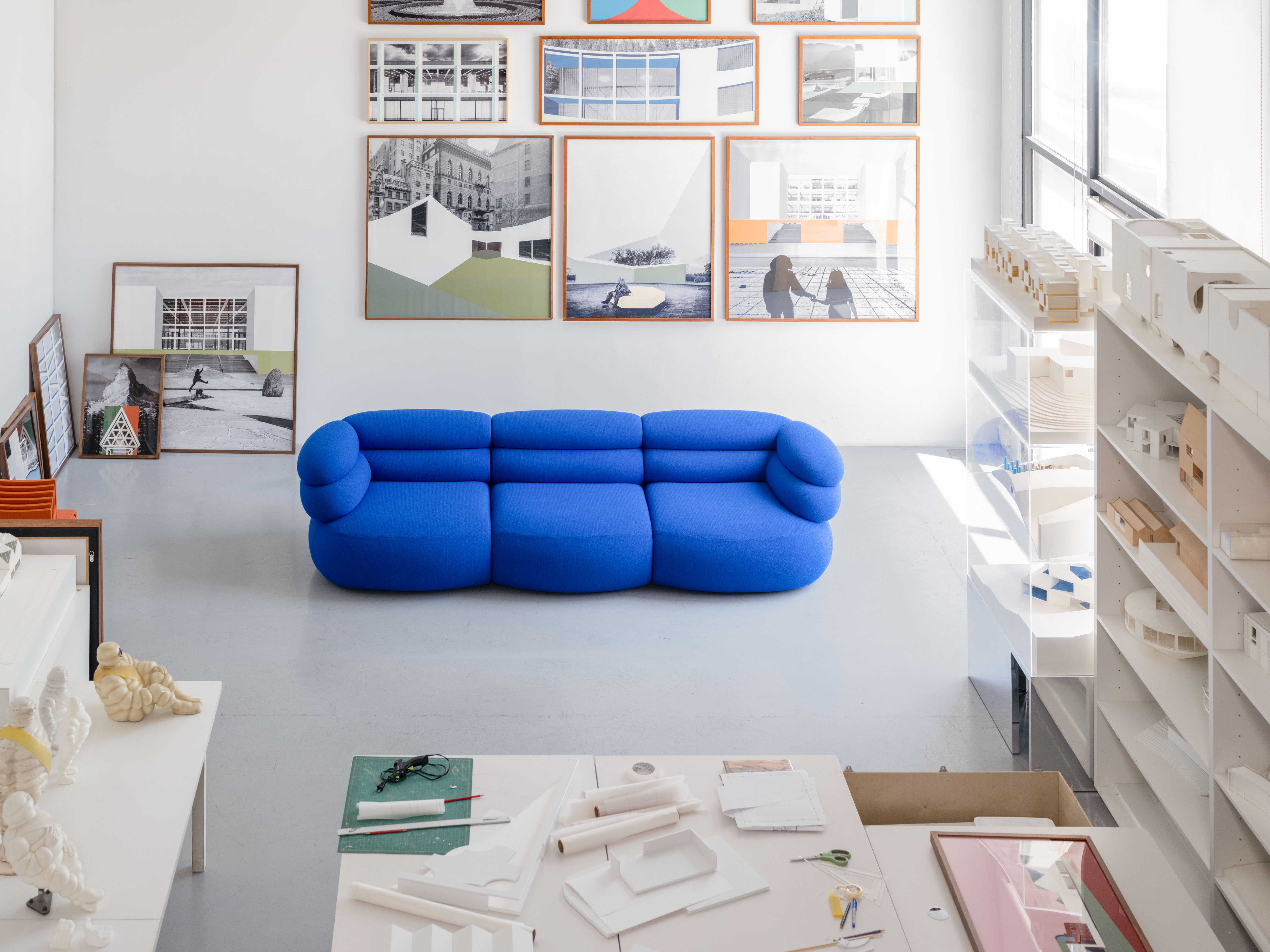 blue sofa by knoll