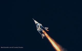 Virgin Galactic's VSS Unity zooms toward space during a rocket-powered test flight on Dec. 13, 2018.