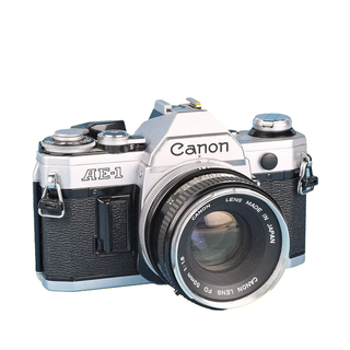 Canon AE-1 film camera on a white background