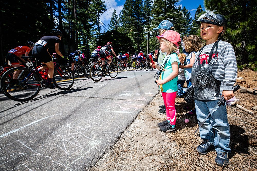 Young fans watch as the race leaves South Lake Tahoe for stage 2 of the Amgen Tour of California Women's Race
