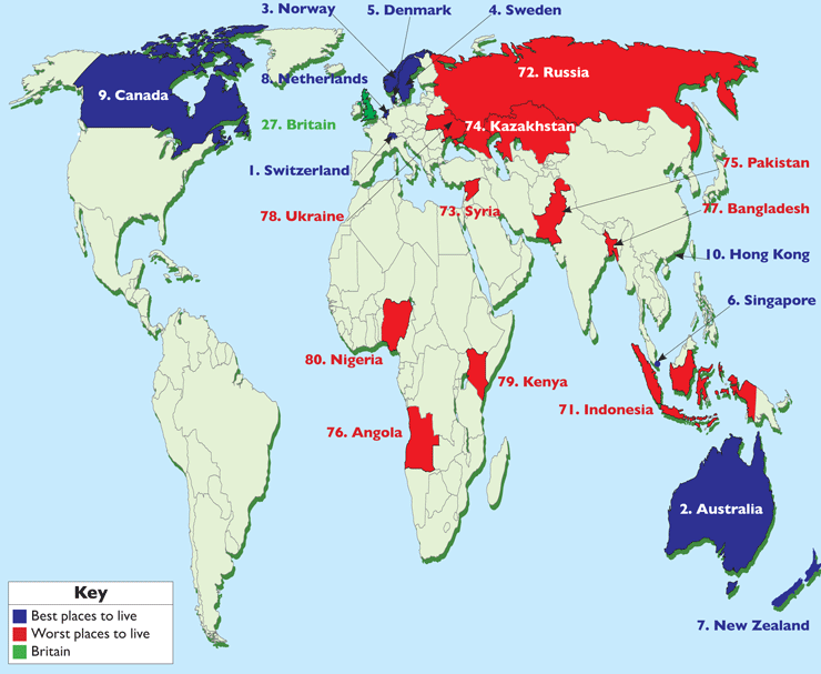 MoneyWeek map The best and worst places to live MoneyWeek