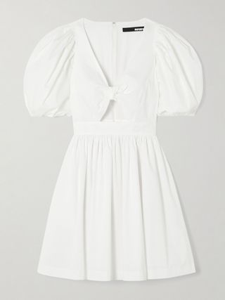 Tie-Front Cutout Organic Cotton-Blend Mini Dress