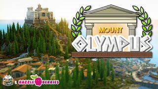 Header image for the Mount Olympus add-on for Minecraft showing the Greek City and Mount Olympus.