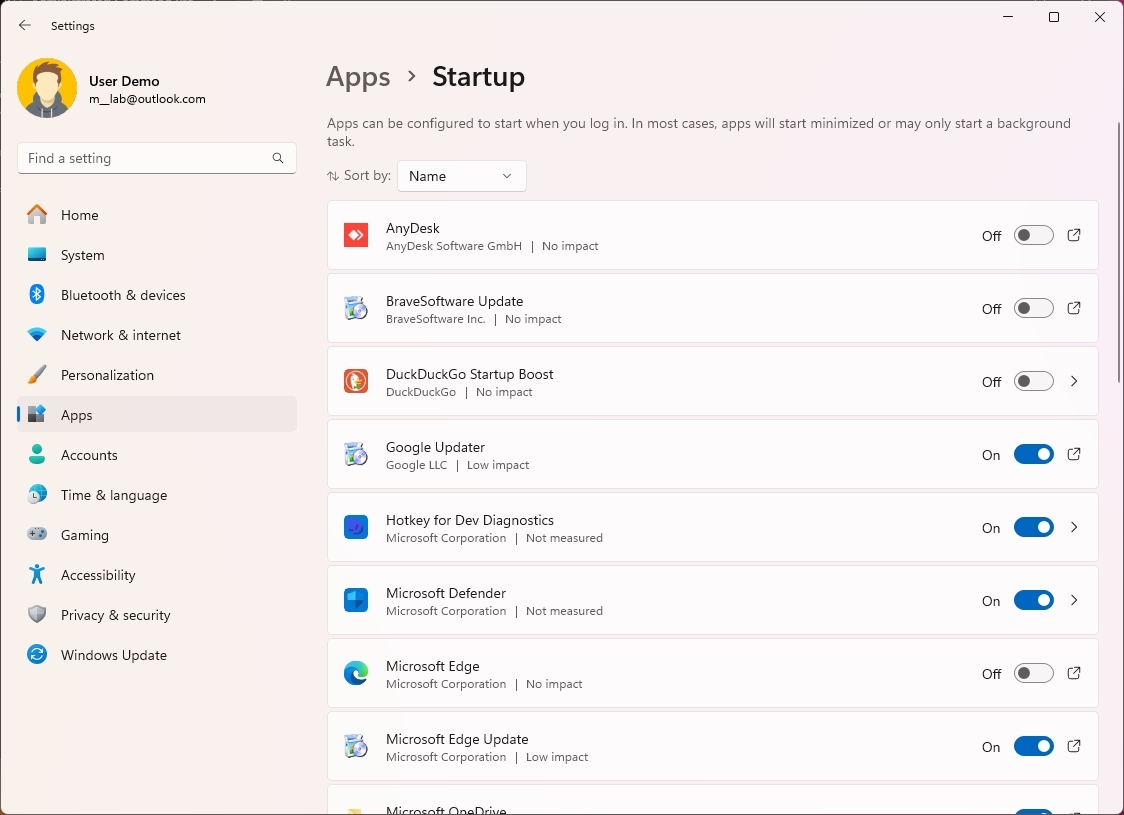 Windows 11 Startup settings