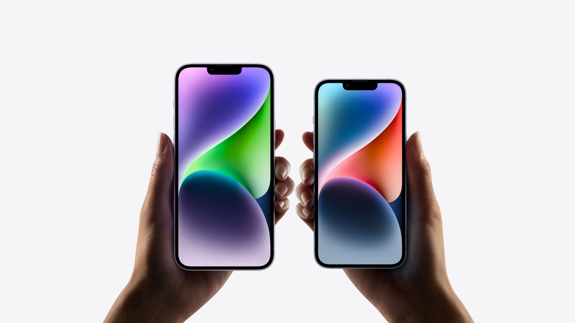 Apple iPhone 14 and iPhone 14 Plus on white background