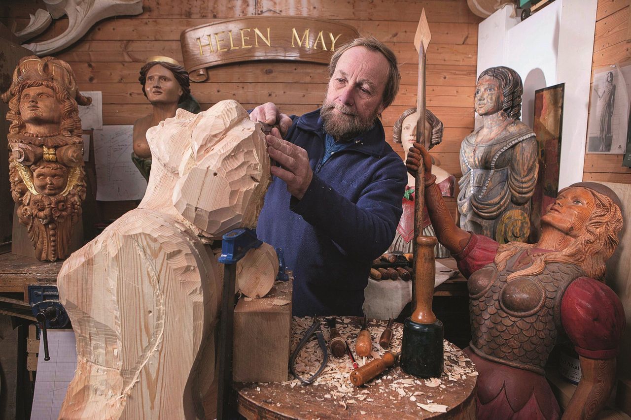 Still ruling the seas: Andy Peters in his figurehead workshop