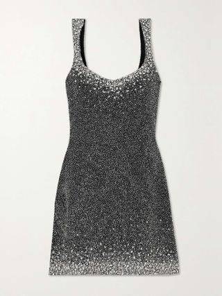 Embellished Stretch-Mesh Mini Dress