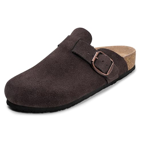 Fitory Womens Clogs Slip-On Potato Shoes Leather Mules With Suede Cork Footbed Mocha Size 4