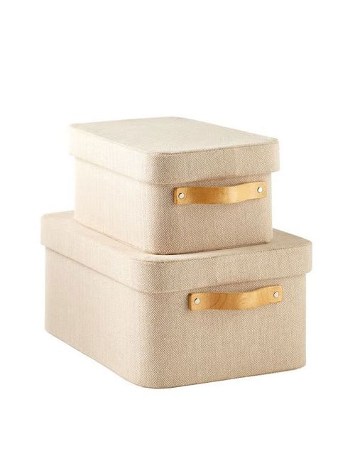 Herringbone Storage Boxes With Wooden Handles