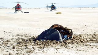 NASA's Genesis sample return capsule seen after it impacted the ground in Utah.