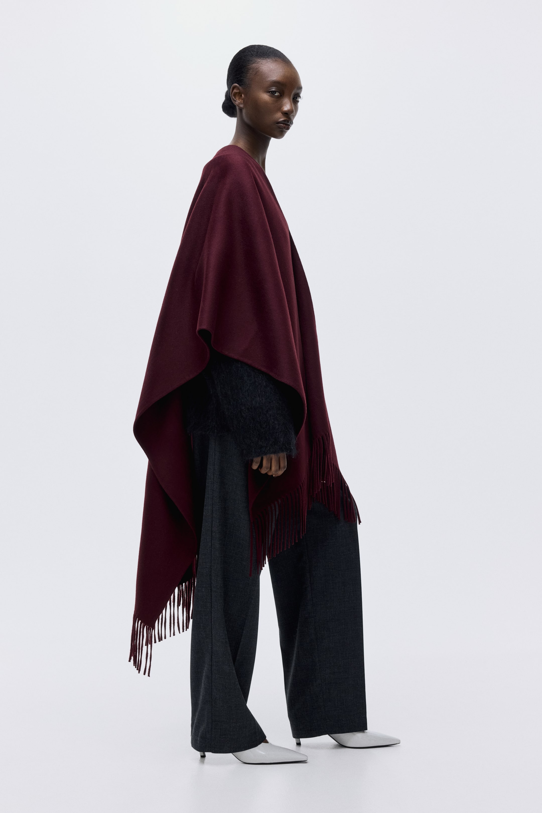Handmade Wool-Blend Cape - Burgundy