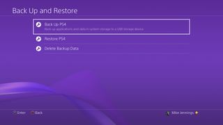 Back Up and Restore screen