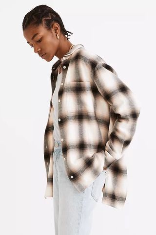 flannel shirt in white and brown