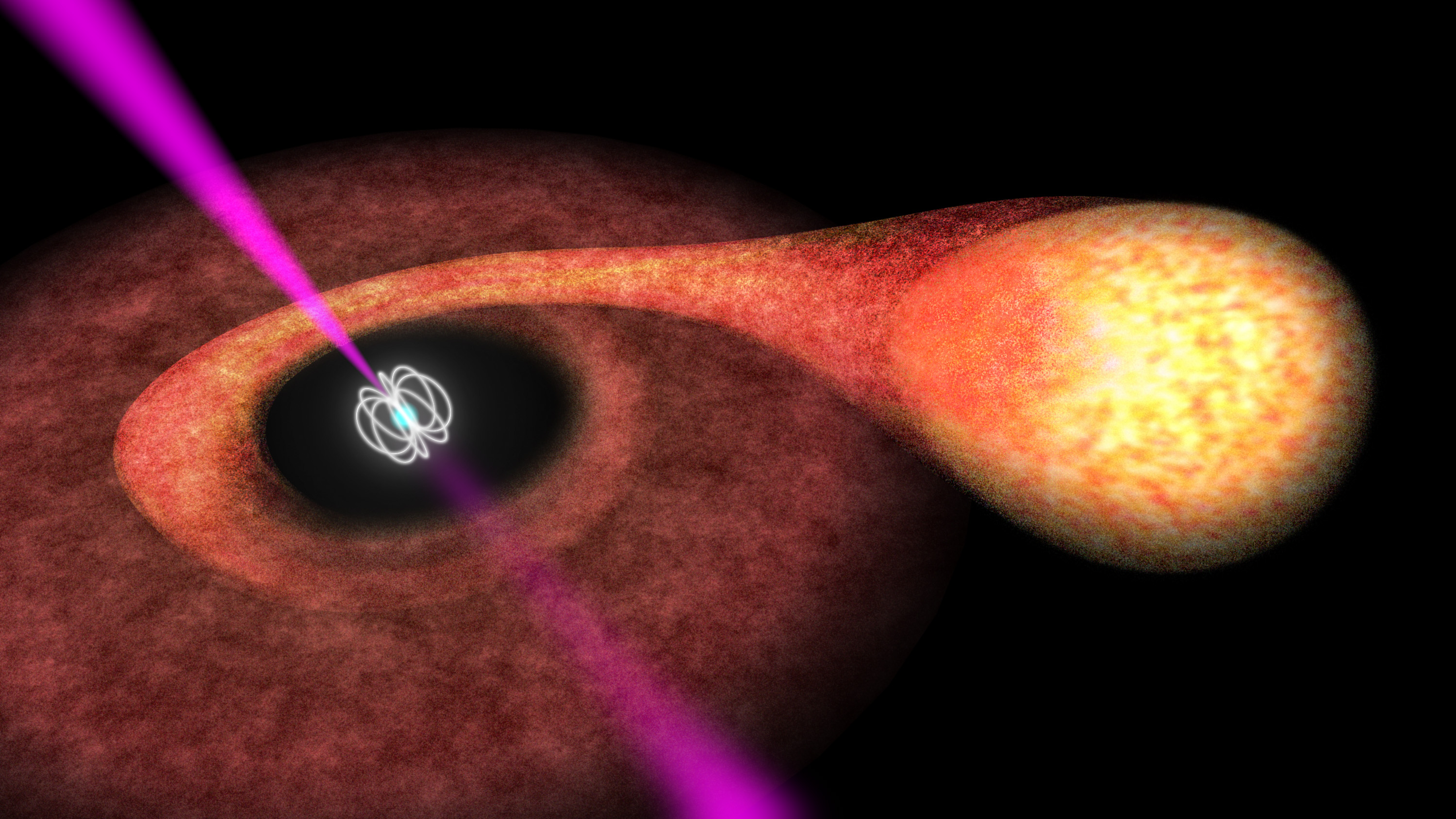 An artist&#039;s impression of the pulsar PSR J1824-2452I and its companion star. Image released Sept. 25, 2013. 