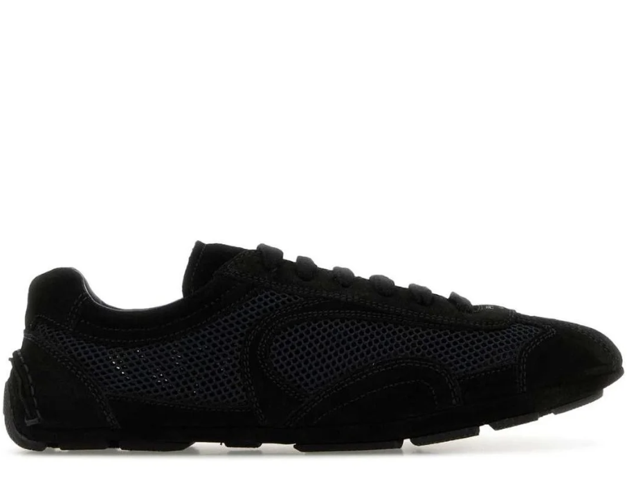 Prada Mesh-Panelled Lace-Up Sneakers in black