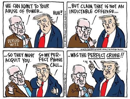 Political Cartoon U.S. Trump Dershowitz impeachment Senate crime