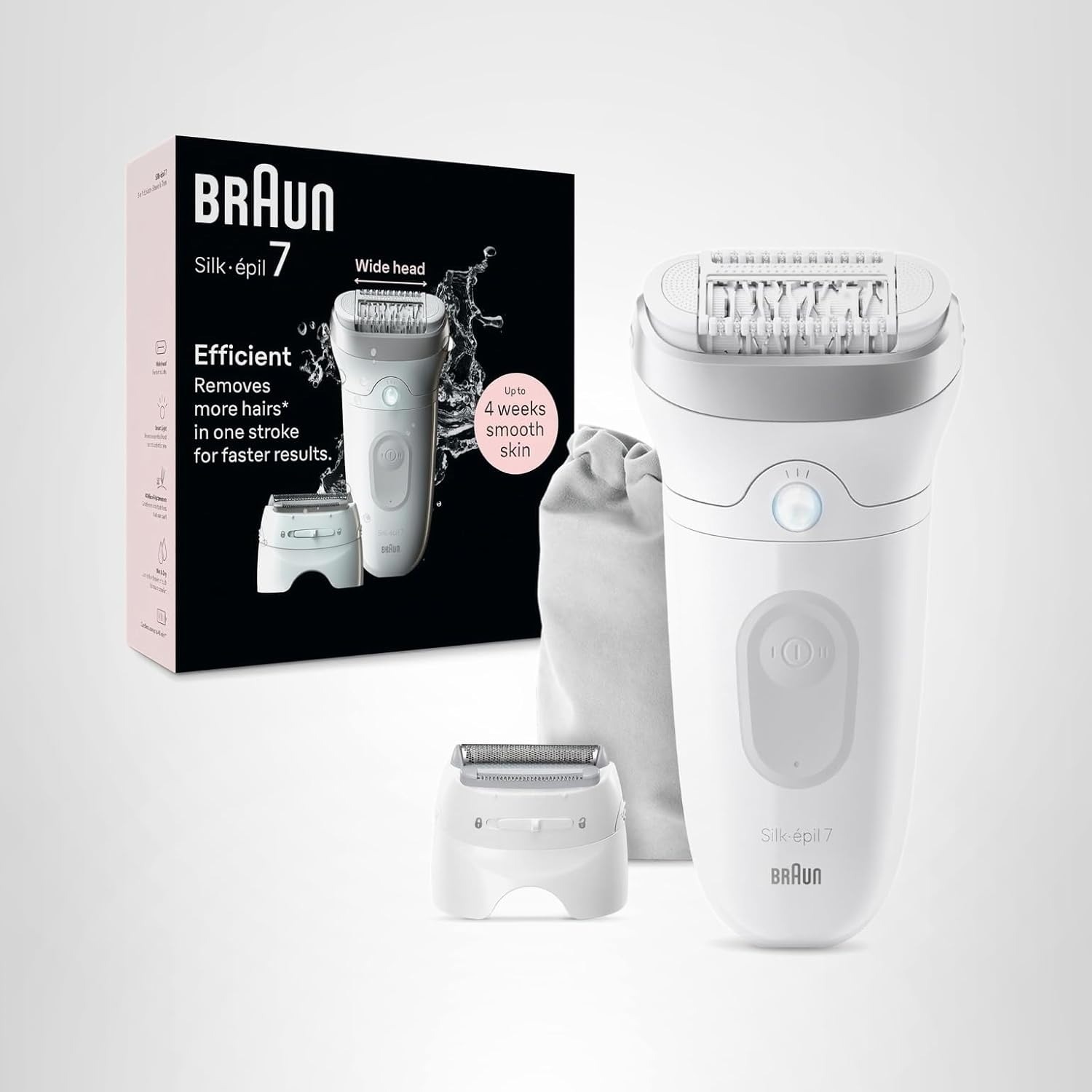Braun, Braun Epilator Silk-&amp;eacute;pil 7, Hair Removal Device, Women Shaver &amp;amp; Trimmer, Wet and Dry, Wide Head, Includes Shaver Head and Trimmer Comb, Se7-041, Silver