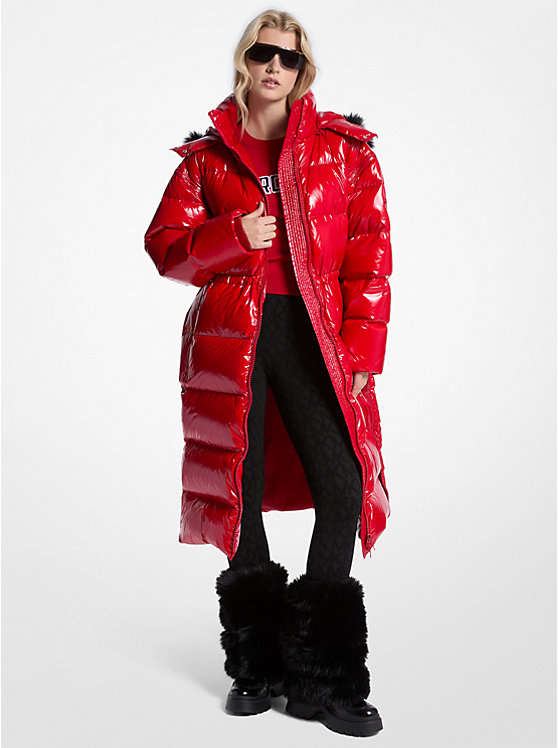 Faux Fur Trim Nylon Cir&amp;eacute; Puffer Coat