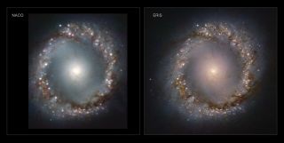 A comparison of NGC 1097 seen by a prior system, NACO, and by the new NIX adaptive optics system.