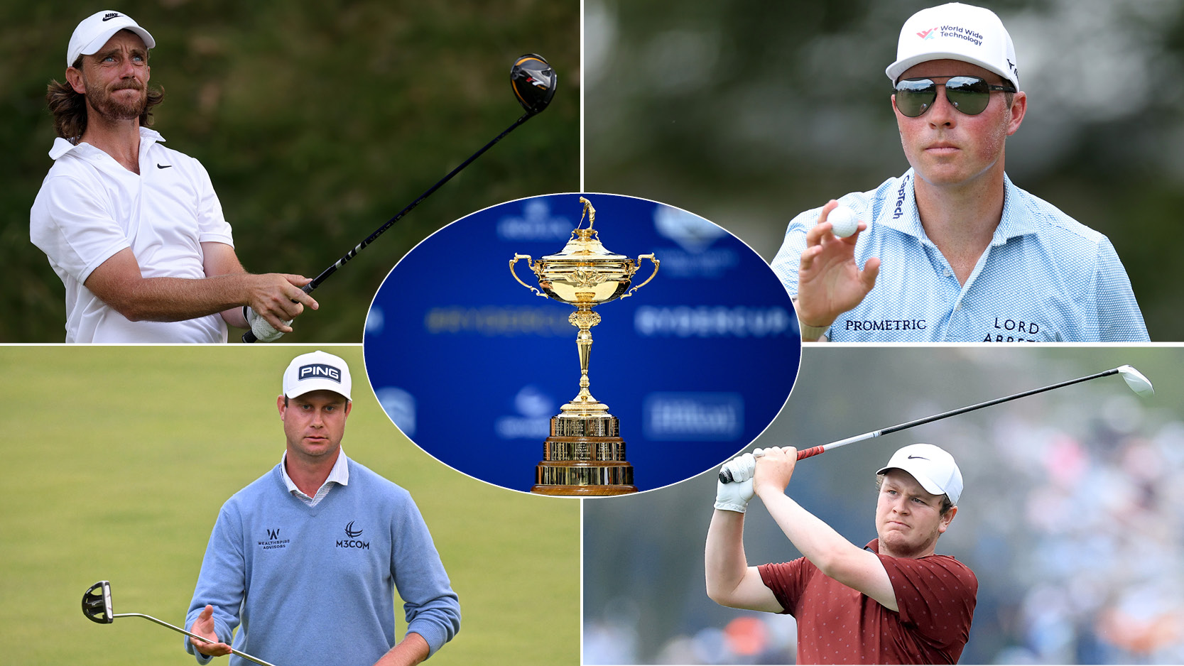 The Ryder Cup in the middle, with four players around it