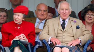 Princess Anne, Princess Royal sitting next to King Charles at The Braemar Gathering 2023