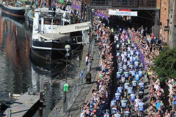 The peloton rolls out of Ipswich for the first stage of Tour of Britain
