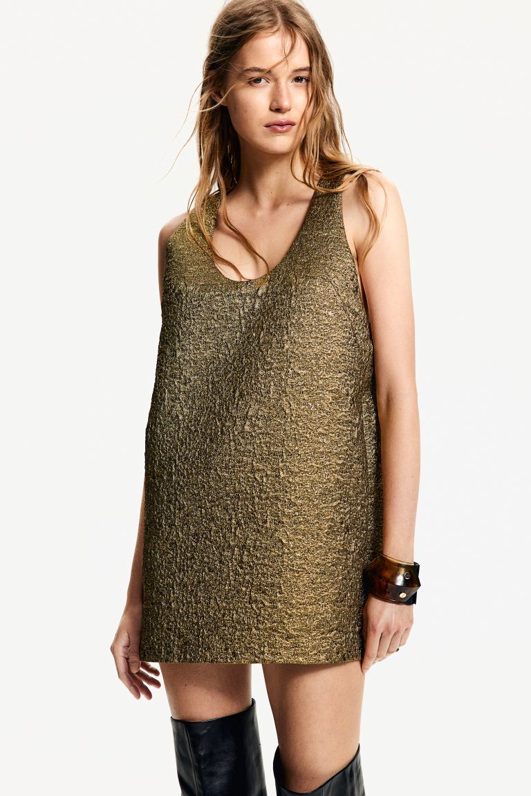 Shimmery Jacquard-Weave Dress