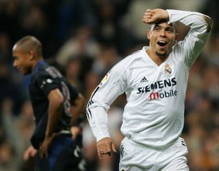 Ronaldo celebrates after scoring for Real Madrid against Real Sociedad in December 2004.