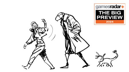 Star Wars Outlaws concept art showing Kay gesturing for N-D and Nix to follow her