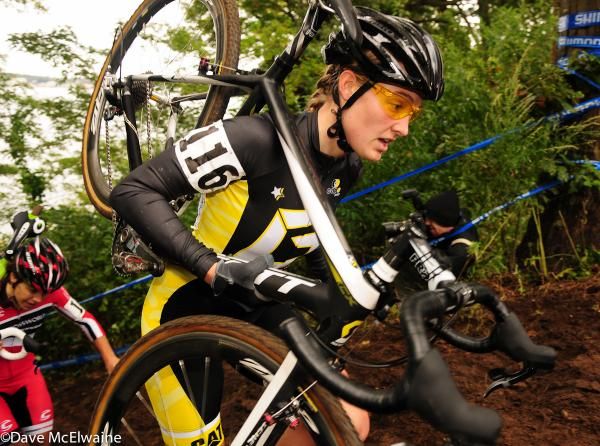 Elle Anderson (Ladies First Racing) racing in second position on lap two