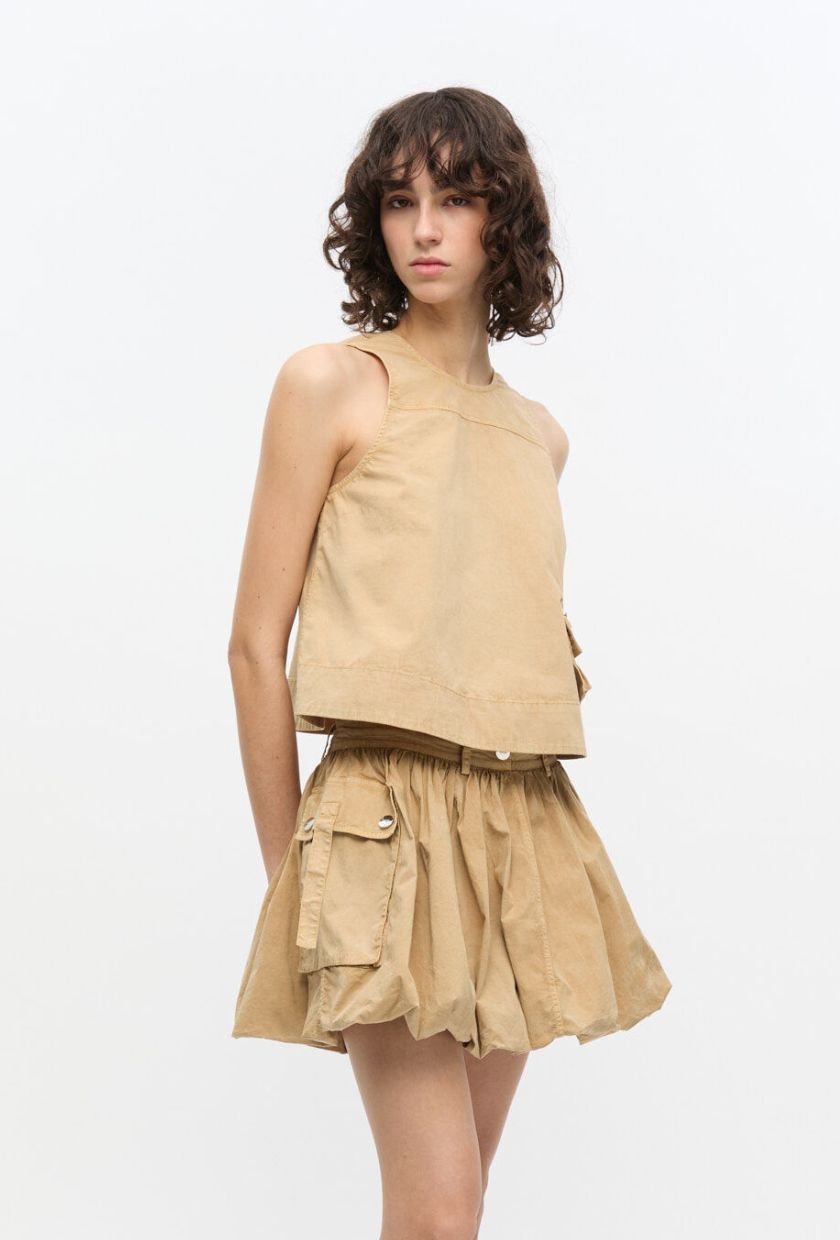 GANNI, Beige Washed Cotton Mini Bubble Skirt
