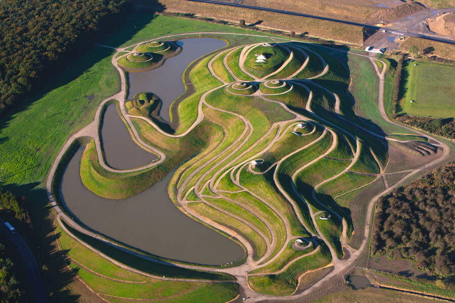 Aerial view of Northumberlandia, near Cramlington in Northumberland