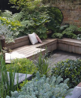 Small garden idea with reclaimed seating