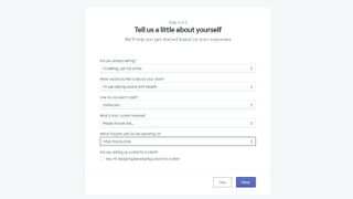 Shopify's short questionnaire on sign up