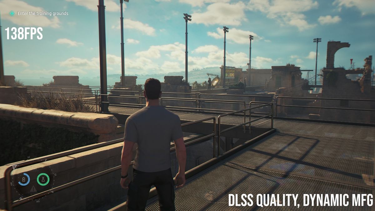 A scene from 007 First Light with DLSS set to quality and dynamic MFG on
