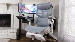 The Hbada X7 office chair in front of a desk setup