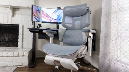 The Hbada X7 office chair in front of a desk setup